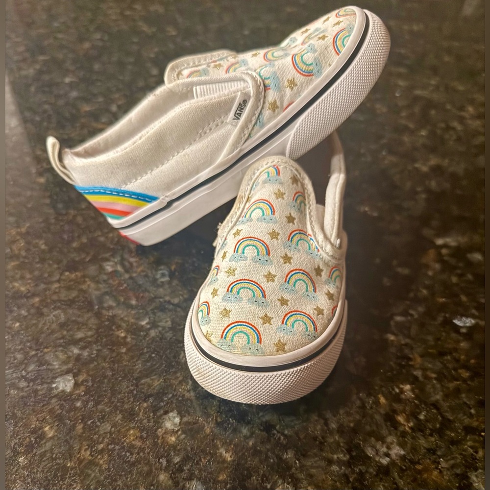 Vans Classic Canvas Slip-Ons adjustable Velcro Rad Rainbow Toddler Sz 8